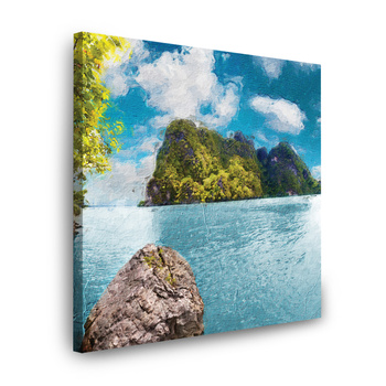 Gemälde auf Leinwand, Ölkunst, Felsen, Wasserberge, 40 x 40 cm