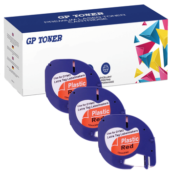3 x Dymo LetraTag 59424 Klebeband, 12 mm x 4 m, roter Kunststoff – Ersatz für GP-DY59424 x3
