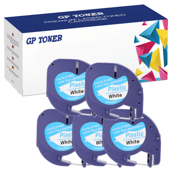 5 x Dymo LetraTag 59422 Klebeband, 12 mm x 4 m, weißer Kunststoff – Ersatz für GP-DY59422 x5