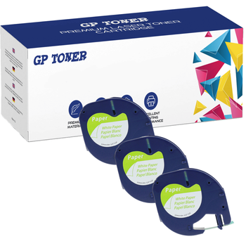 3 x Dymo LetraTag 59421 Klebeband, 12 mm x 4 m, weißes Papier – Ersatz für GP-DY59421 x3