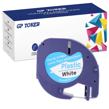 Klebeband für Dymo LetraTag 59422, 12 mm x 4 m, weißer Kunststoff – Ersatz für GP-DY59422