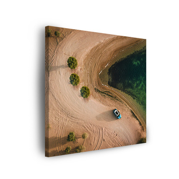 Leinwandgemälde Auto Sand Bäume Wasser Sommer 90x90