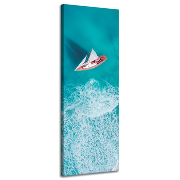 Leinwandgemälde Segelboot Wellen Sandufer 40x120 cm