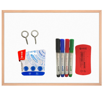 Trocken abwischbare Holztafel 80x60 + 4 Marker + Schwamm + 6 Magnete GP-TMD-8060+MZA1+1+4