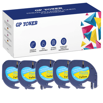 5x Dymo LetraTag 59423 Klebeband, 12 mm x 4 m, gelber Kunststoff – Ersatz für GP-DY59423 x5