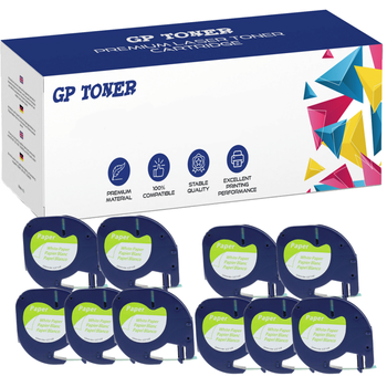 10 x Dymo LetraTag 59421 Klebeband, 12 mm x 4 m, weißes Papier – Ersatz für GP-DY59421 x10
