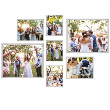 SET aus silbernen Galerie-Fotorahmen von Multirama – 7 Stück + Vorlage