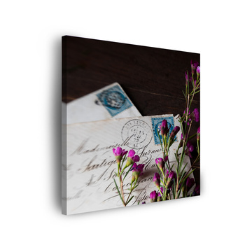 Leinwandgemälde Buchstaben Lila Blumen Vintage 90x90