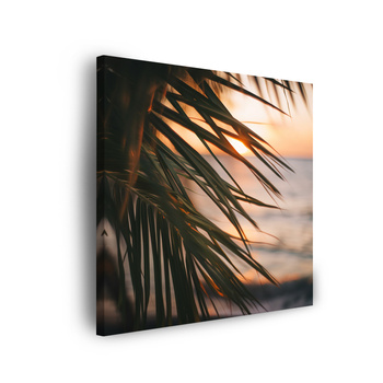 Leinwandgemälde Natur Strand Palme Meer Sonnenuntergang 90x90