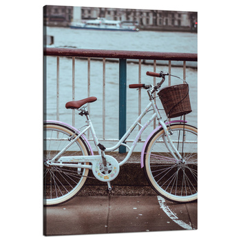 Leinwandgemälde Vintage Fahrrad in der Stadt an der Brücke 80x120