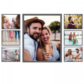 SET Multirama-Fotorahmen Galerie grau – 7 Stück (6x 10x15 Rahmen und 1x 30x40 Rahmen) + Vorlage