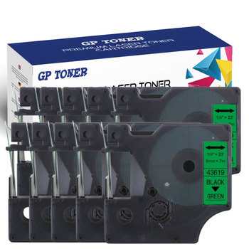 10x DYMO D1 6mm 7m Grün/Schwarzes Klebeband GP-DY43619 x10