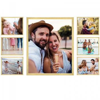 SET Multirama-Fotorahmen Goldgalerie – 7 Stück (6x Rahmen 10x15 und 1x Rahmen 30x40) + Vorlage