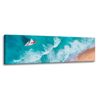 Leinwandgemälde Segelboot Wellen Sandufer 120x40 cm