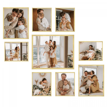 SET mit Multirama-Galerie-Fotorahmen in Gold – 9 Stück + Vorlage