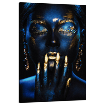 Leinwandgemälde Posing Woman Golden Fingers Art 80x120 cm