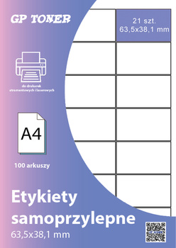 Selbstklebendes Etikett auf einem A4-Blatt 63,5 x 38,1 mm 100 Stück (21 Etiketten auf einem Blatt) MP-RL-A4-21-W1