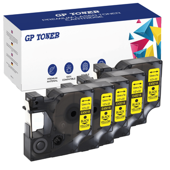 5x Dymo D1 Klebeband 45018 Gelb Schwarz 12mmx7m GP-DY45018 x5