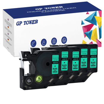 5x Klebeband für Dymo D1 45019 Grün Schwarz 12mmx7m GP-DY45019 x5