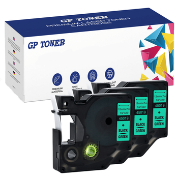 3x Dymo D1 Klebeband 45019 Grün Schwarz 12mmx7m GP-DY45019 x3