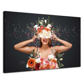 Leinwandgemälde Blumen Frau Natur Kopfhörer Kunst 120x80 cm