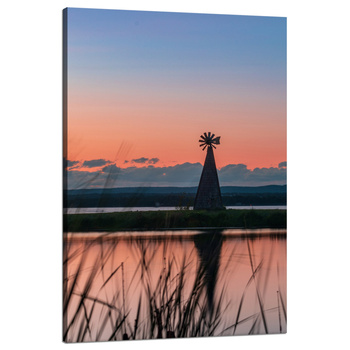 Leinwanddruck Windmühle Himmel Natur Sonnenuntergang See Gras 80x120