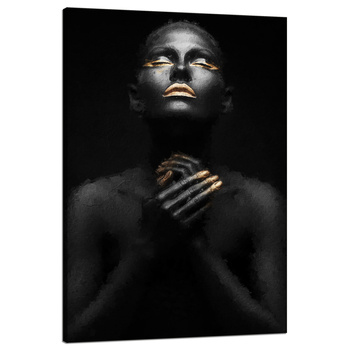 Leinwandgemälde Schwarze Frau Goldene Nägel Lippen Augen 80x120 cm