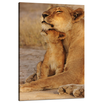 Leinwandgemälde Löwin und Löwenbaby Savannah Nature 80x120 cm