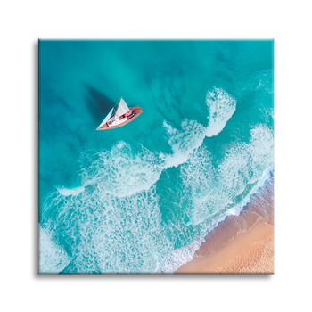 Leinwandgemälde Segelboot Wellen Sandufer 50X50 cm