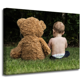 Leinwandgemälde Jugendkind mit Teddybär 40x30 cm