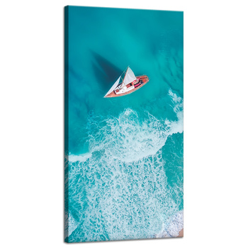 Leinwandgemälde Segelboot Wellen Sandufer 40x80 cm