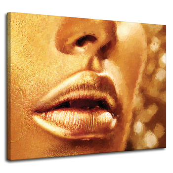 Leinwandgemälde Golden Face and Lips Art Style 100x80 cm