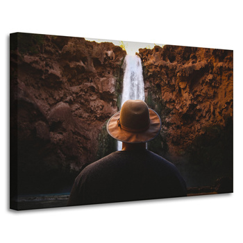 Leinwandgemälde Menschen Wasserfall Berge 90x60