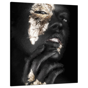 Leinwandgemälde Schwarzes Frauengesicht Goldene Elemente 80x100 cm