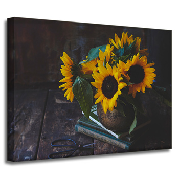 Leinwandgemälde Botanik Sonnenblumen in einer Vase 40x30 cm