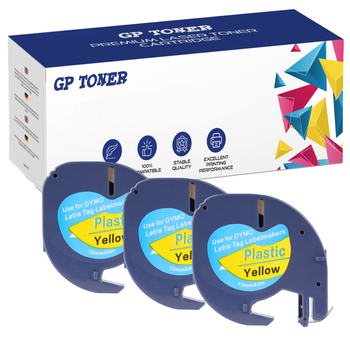 3x Dymo LetraTag 59423 Klebeband, 12 mm x 4 m, gelber Kunststoff – Ersatz für GP-DY59423 x3