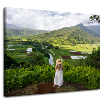 Leinwandgemälde Natur Frau Blick auf die Berge 100x80 cm