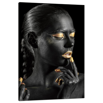 Leinwandgemälde Schwarze Frau Goldene Lippen Augen Pose 80x120 cm