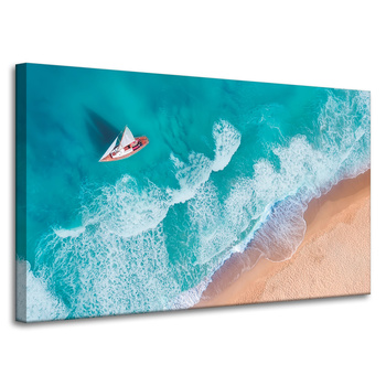 Leinwandgemälde Segelboot Wellen Sandufer 100x60 cm