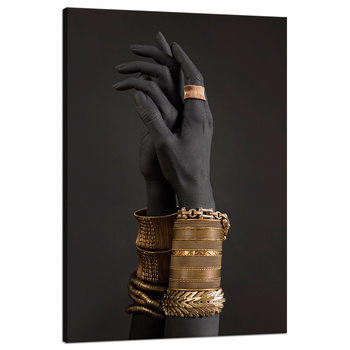 Leinwandgemälde Goldarmbänder an Händen und Schmuck 80x120 cm