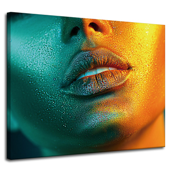 Leinwandgemälde Goldenes Gesicht, Wassertropfen auf dem Körper, 100 x 80 cm