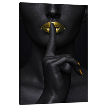Leinwandgemälde Black Woman Silence Golden Lips 80x120 cm
