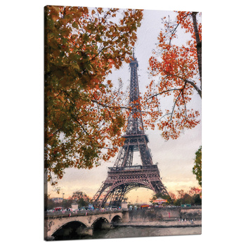 Leinwandgemälde Eiffelturm Frankreich Pastellbäume Herbst 80x120 cm