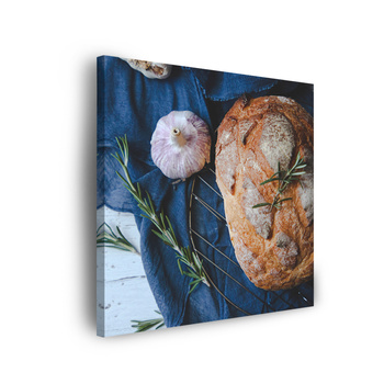 Leinwandgemälde Brot Knoblauch Frühstück Rosmarin Vintage 90x90
