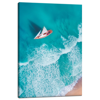 Leinwandgemälde Segelboot Wellen Sandufer 40x60 cm