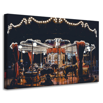 Leinwandgemälde Karussell im nächtlichen Lichter-Vergnügungspark 90x60