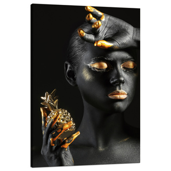 Leinwandgemälde Schwarze Frau Goldene Lippen Kunst 80x120 cm