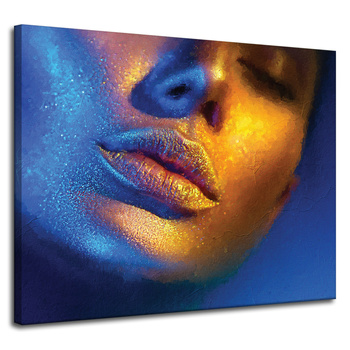Leinwandgemälde „Frauengesicht mit goldenen Lippen“, 100 x 80 cm