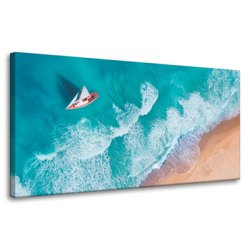 Leinwandgemälde Segelboot Wellen Sandufer 80x40 cm