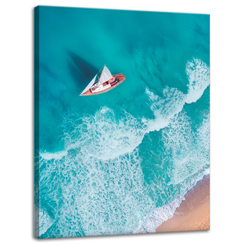 Leinwandgemälde Segelboot Wellen Sandufer 30x40 cm